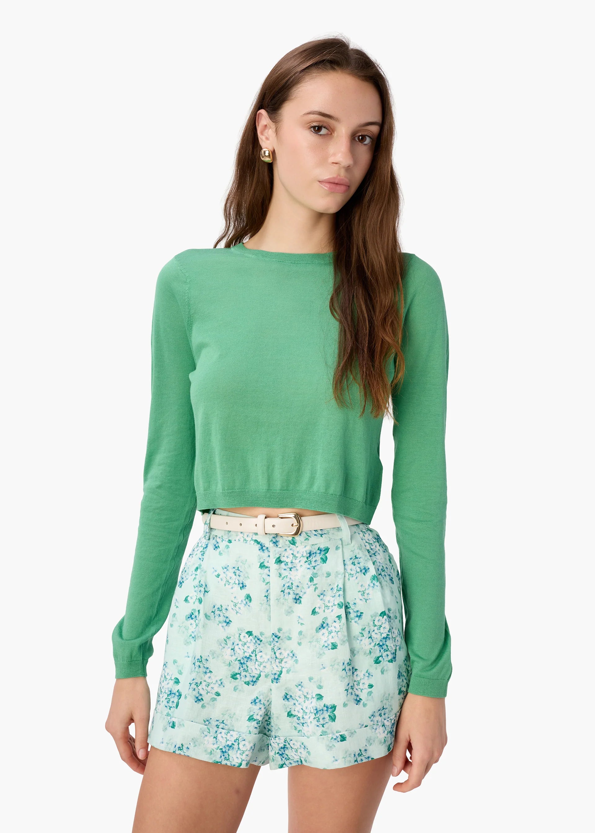 Jaye Cropped Knit Top Meadow front