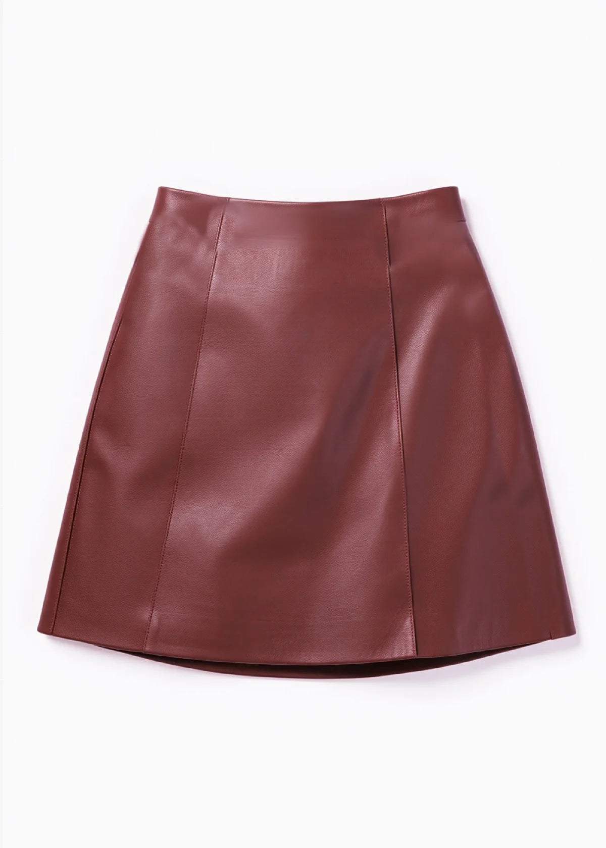 Burgundy leather skirt on a white background