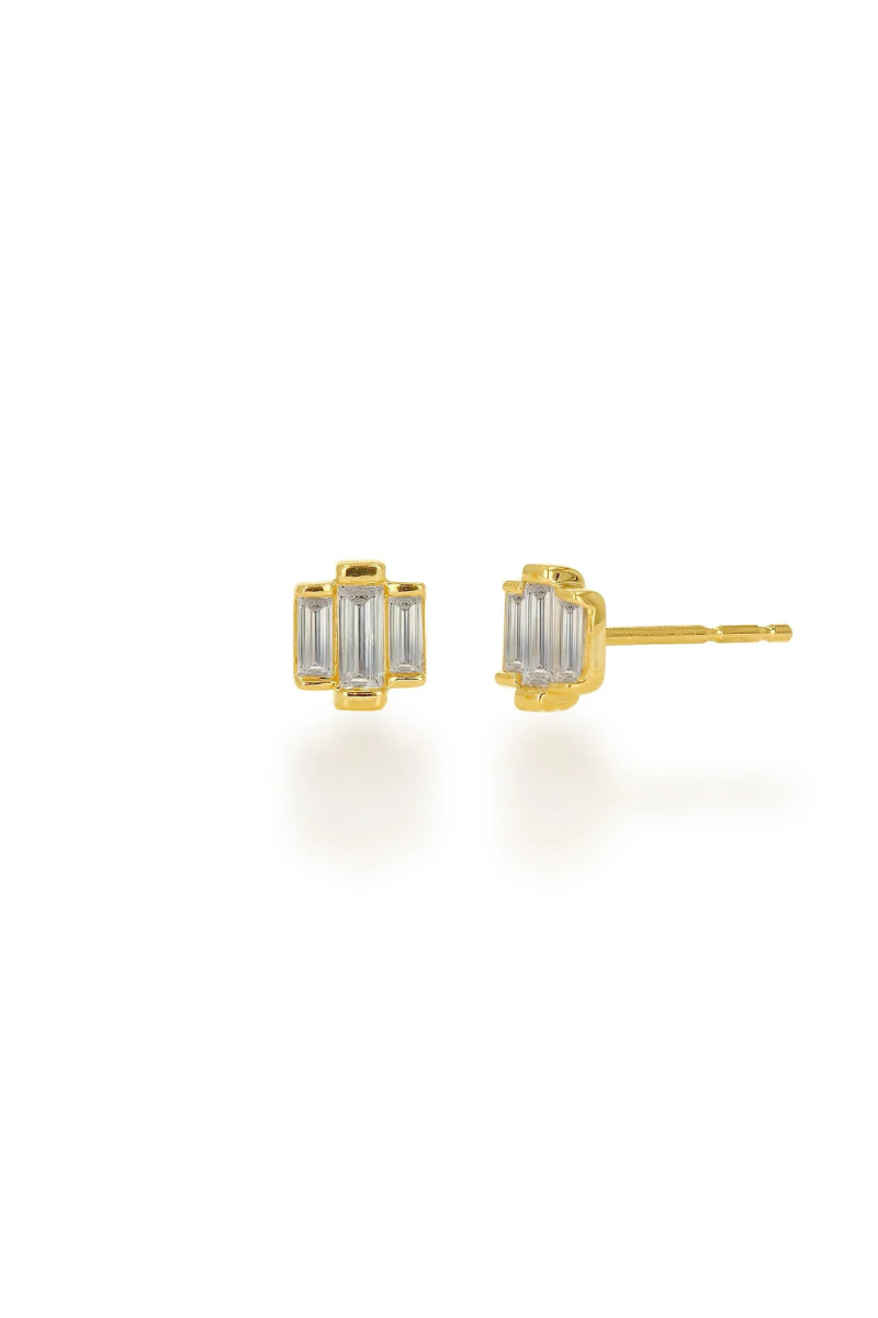 Rachel Reid Triple Diamond Baguette Studs side by side