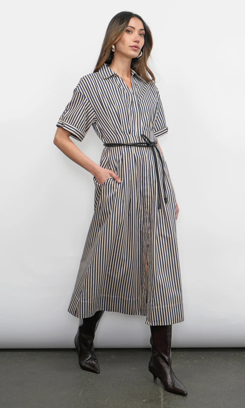 Vanisa Stripe Midi Shirt Dress side/front
