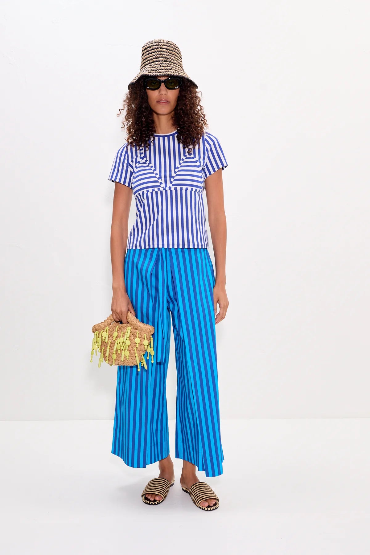 Kini Striped Tee Blue full body front with pants