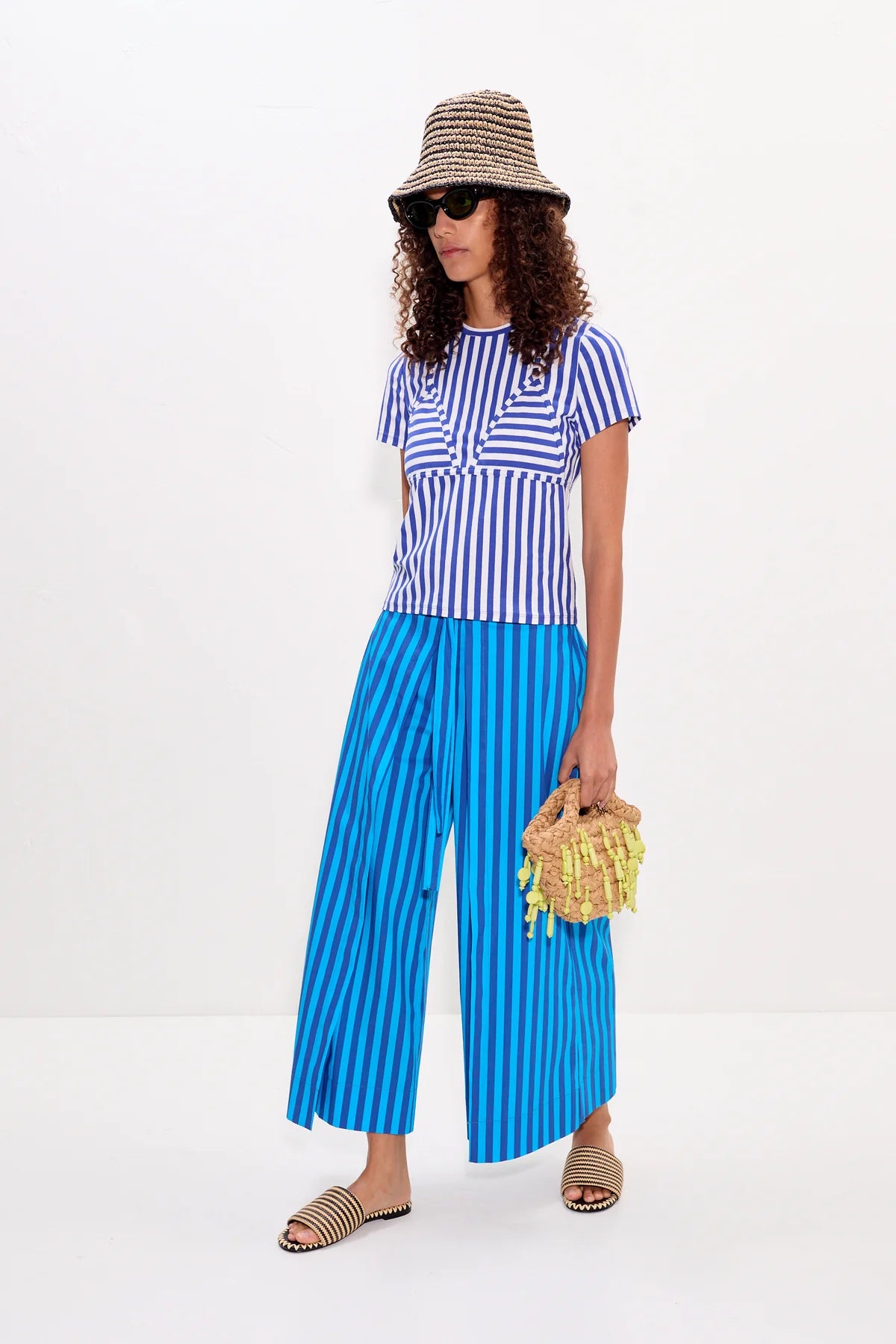 Kini Striped Tee Blue front/side full body view