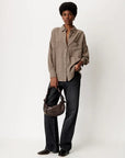 Cecily Top full body front view on model with shirt untucked