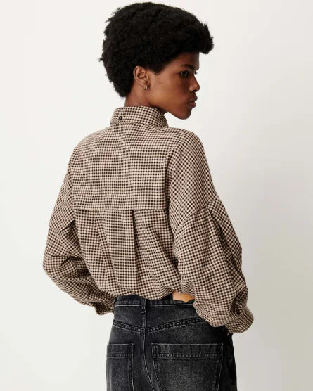 Cecily Top back view on model with shirt tucked in