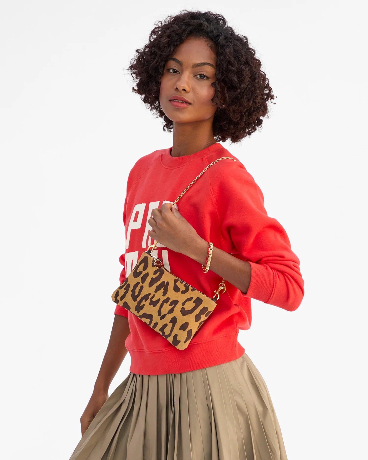 Wallet Clutch w/ Tabs Pablo Cat Suede with strap on shoulder