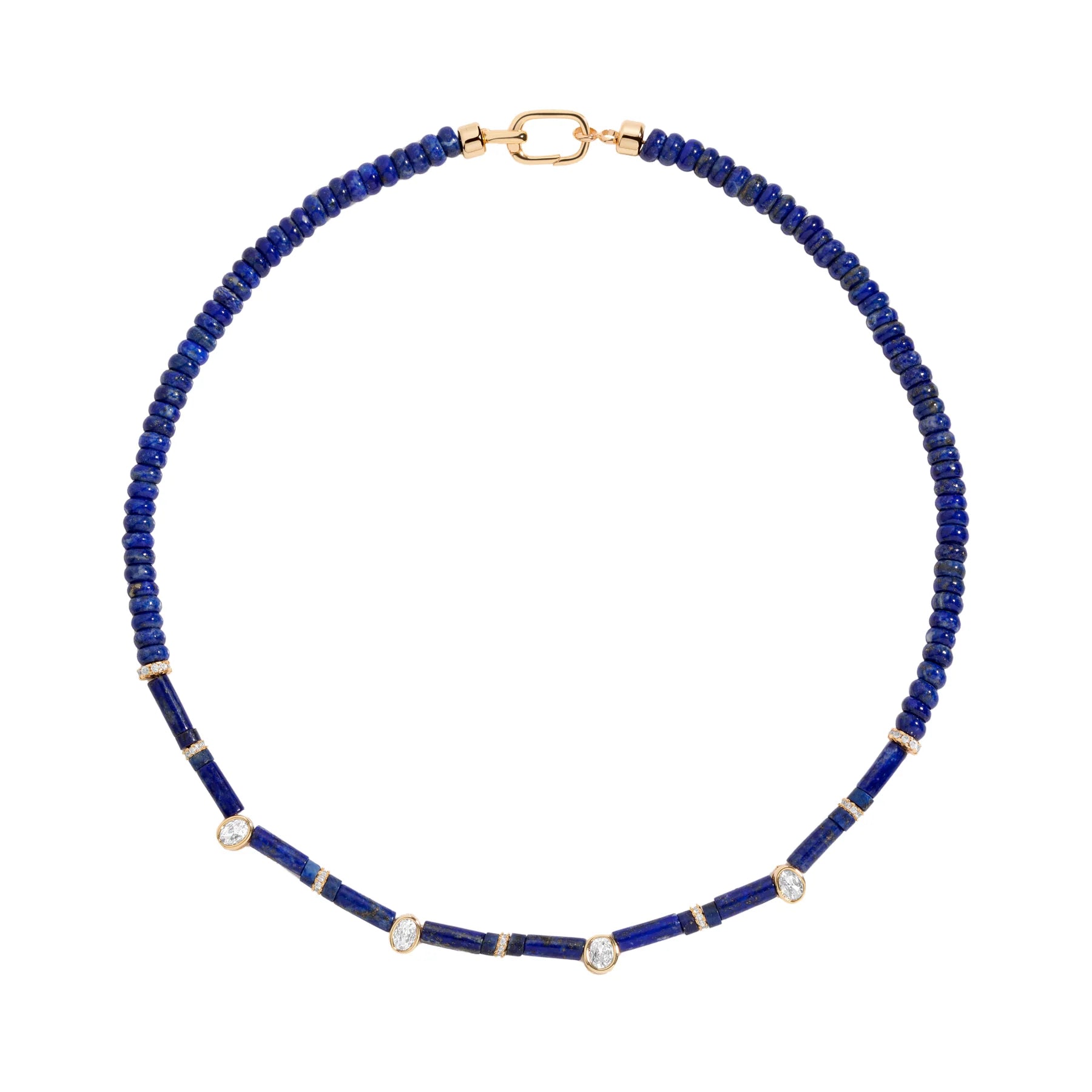 Lapis Lazuli Bead Necklace on white background