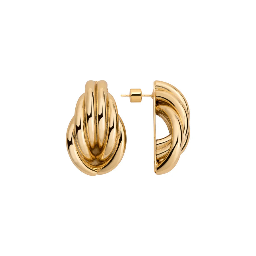 Gold hoop earrings on a white background