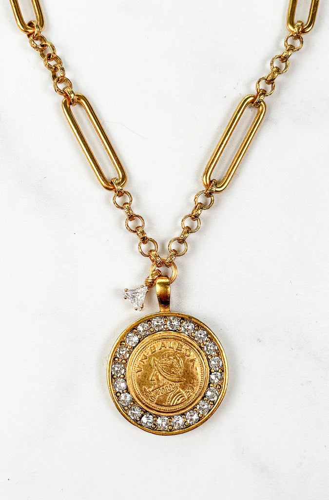 Balboa Coin Necklace close up by itself