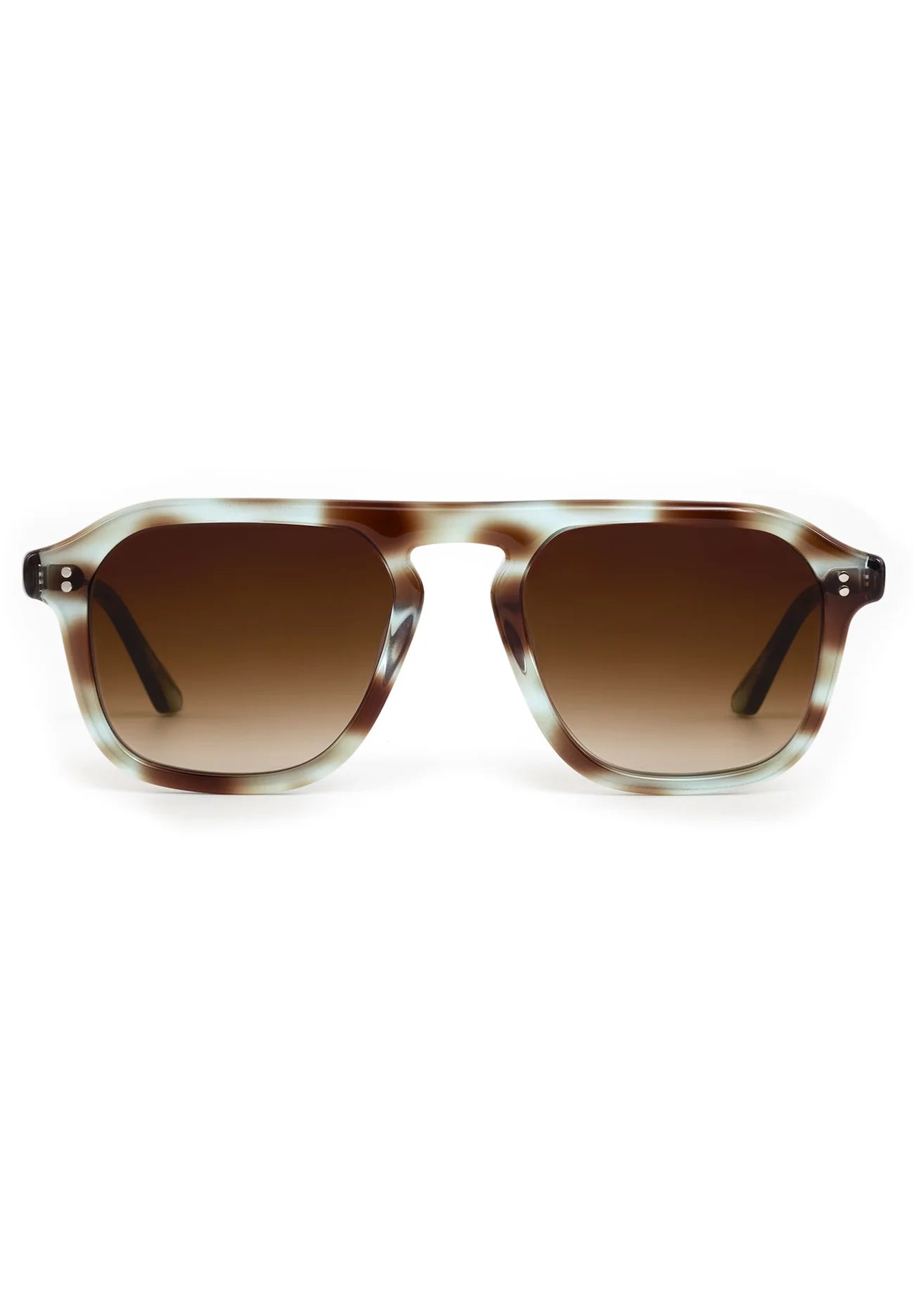 Sunglasses with tortoiseshell frame and gradient brown lenses on a white background