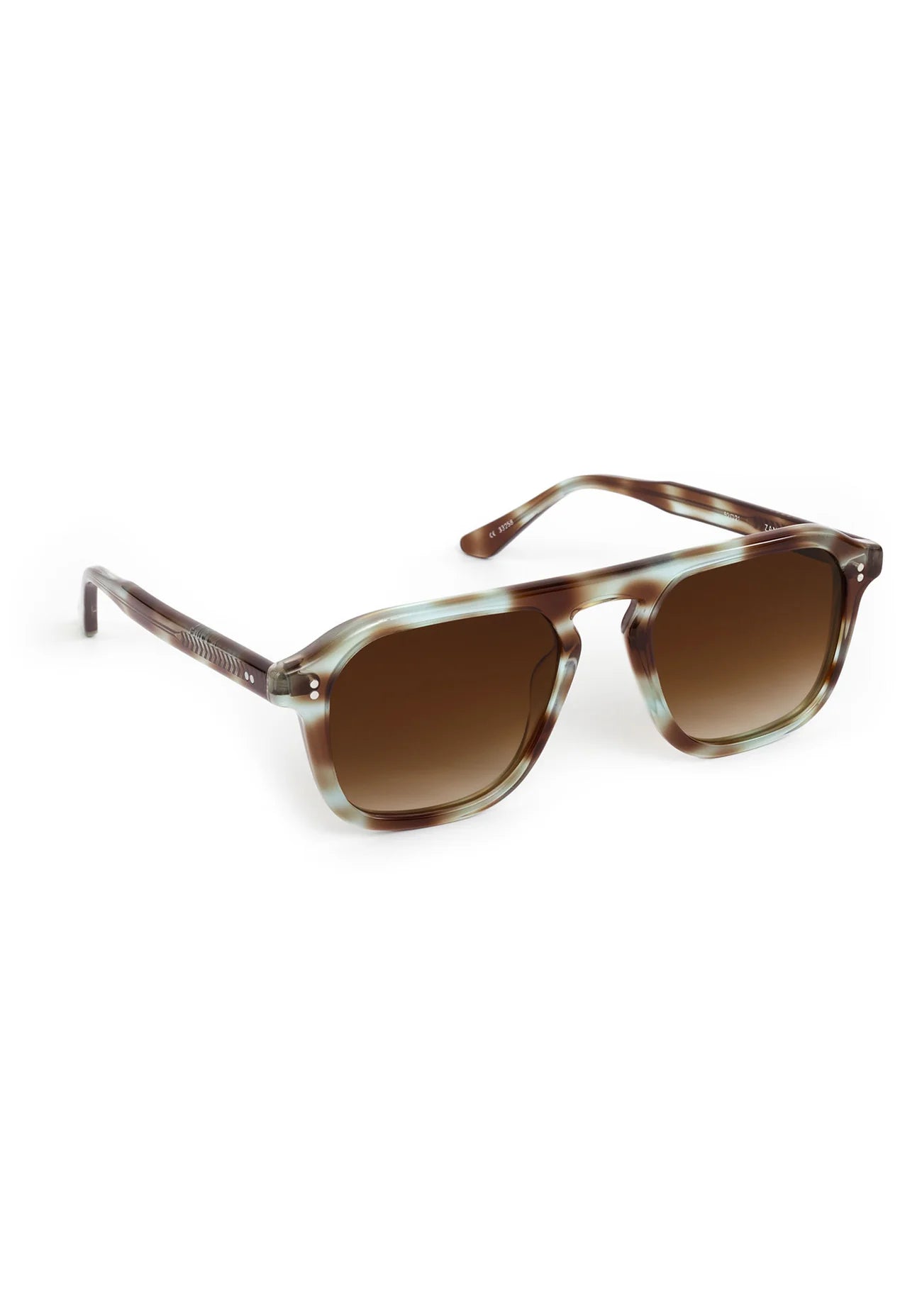 Sunglasses with tortoiseshell frame and brown lenses on a white background
