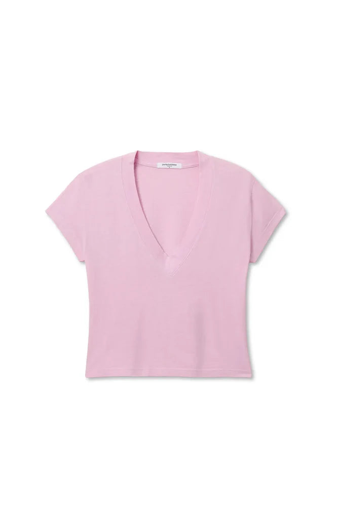 Alanis V Neck Tee in Sugar Pink laid flat