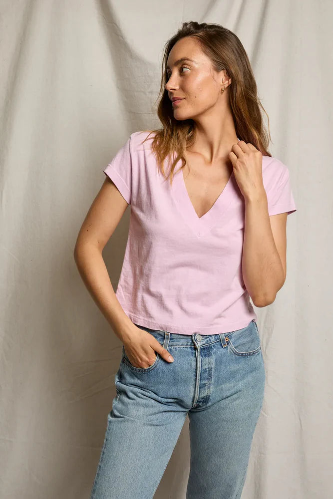 Alanis V Neck Tee in Sugar Pink front