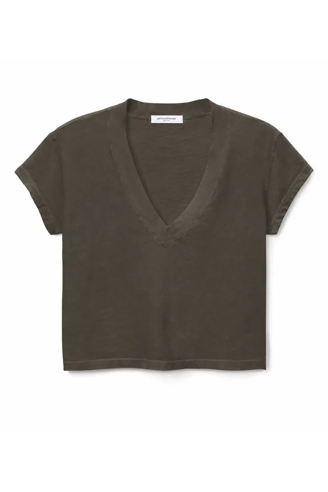 Alanis V-Neck Tee in Dark Olive front view on white background