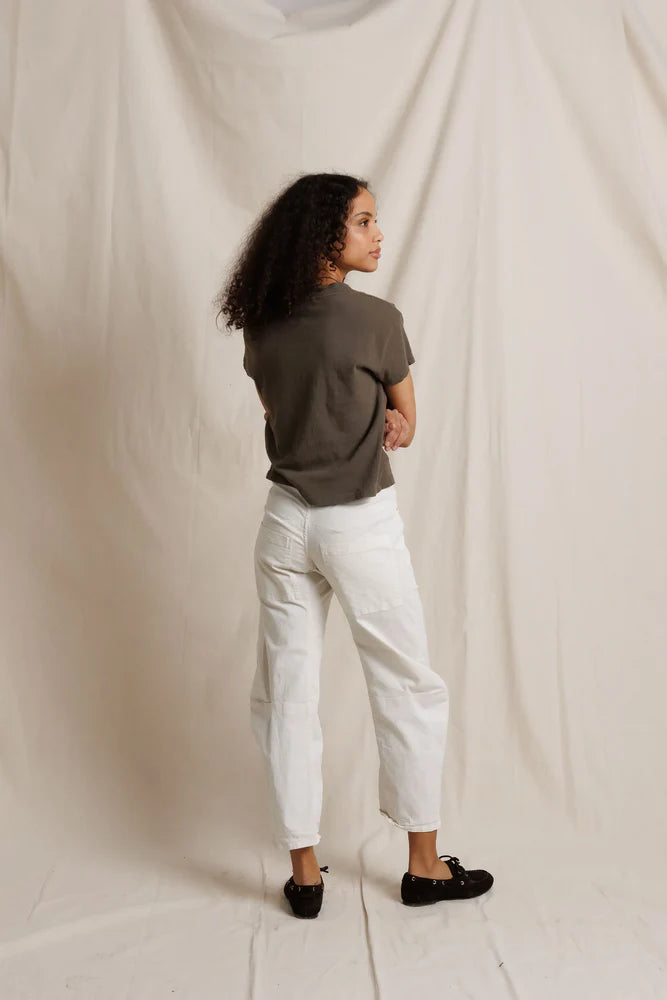 Alanis V-Neck Tee in Dark Olive back view on model