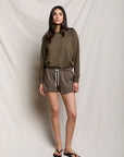 Layla French Terry Short in Dark Olive full body front view on model with matching sweatshirt