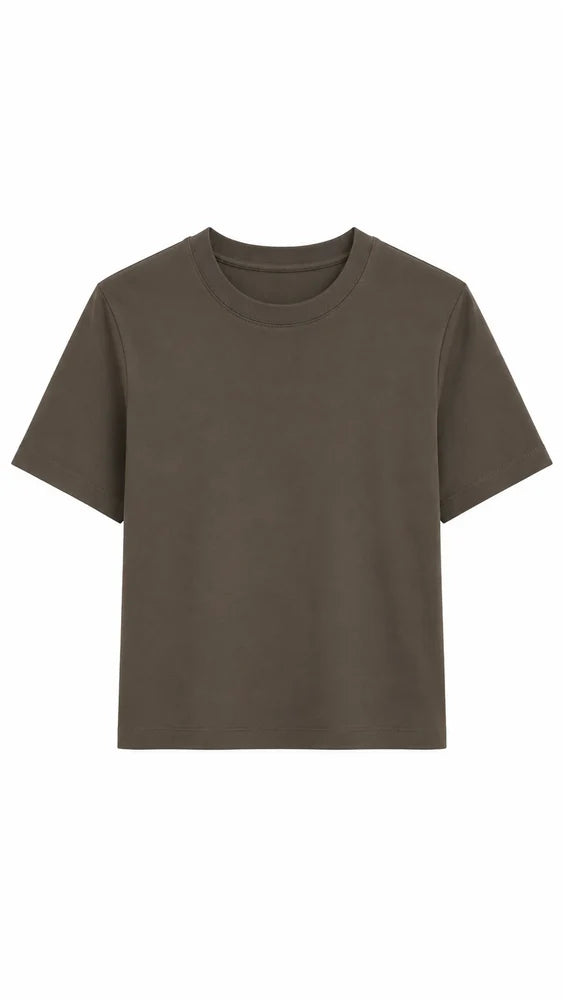 Atlas Crewneck Tee in Dark Olive front view on white background