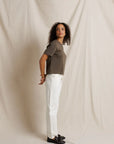 Atlas Crewneck Tee in Dark Olive side view on model