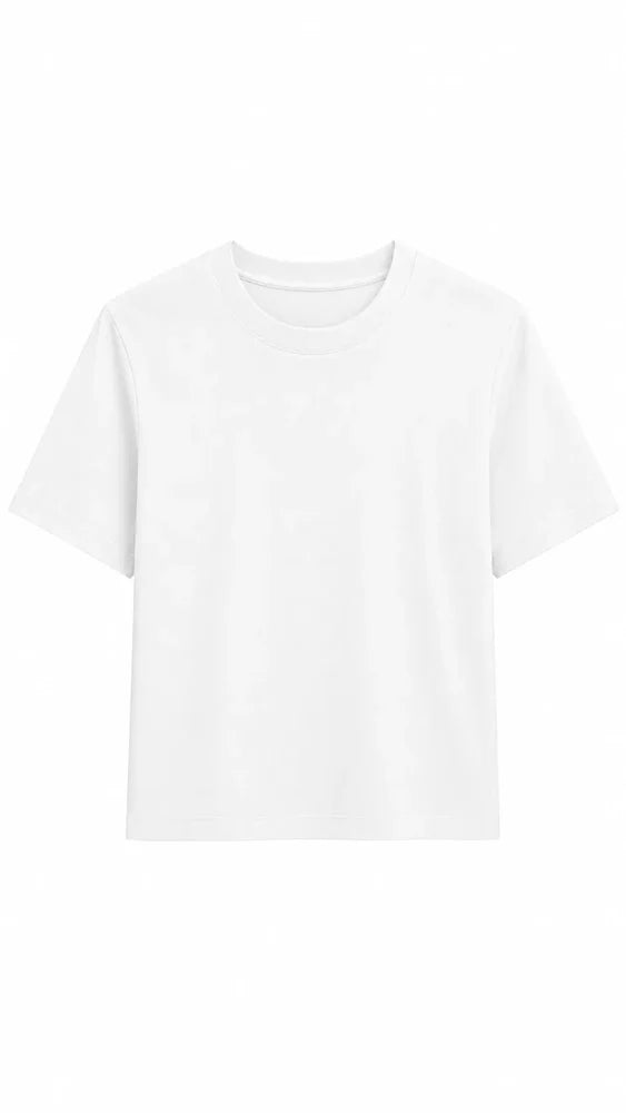 Atlas Crewneck Tee in White front view on white background