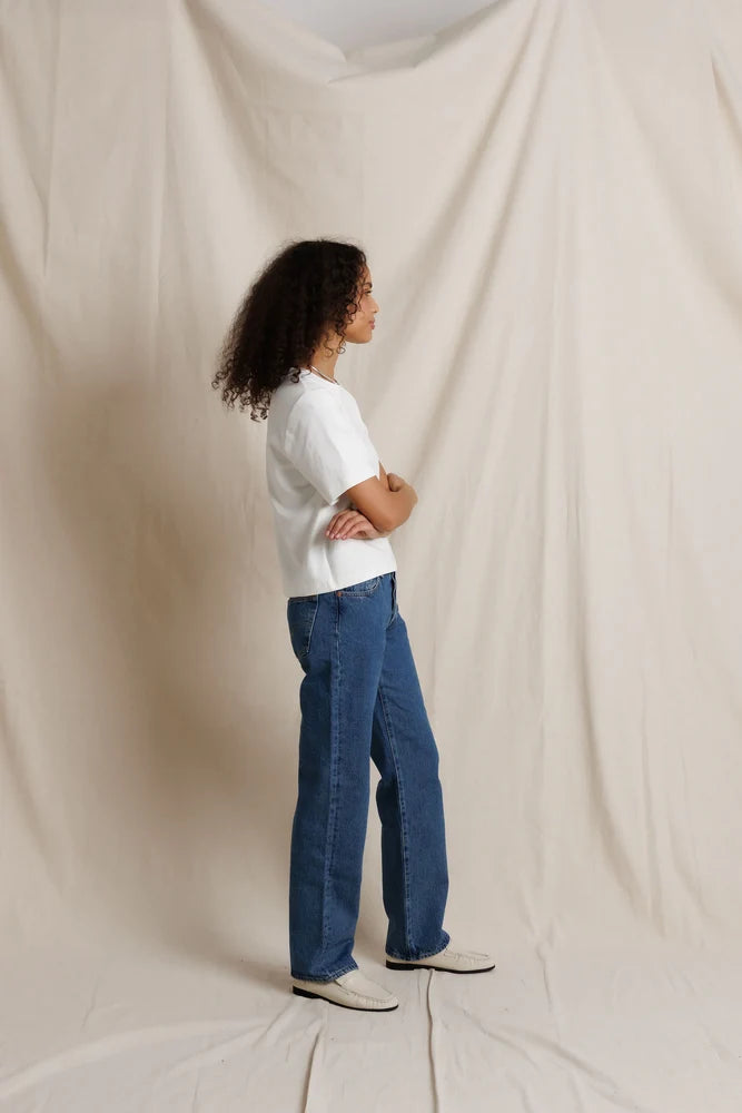 Atlas Crewneck Tee in White side view on model