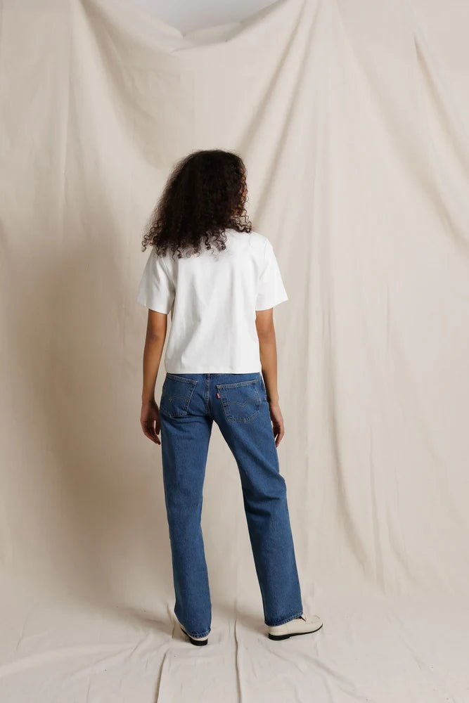 Atlas Crewneck Tee in White back view on model