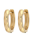 Pair of Gold Textured Hoop Earrings front and partial side view on white background