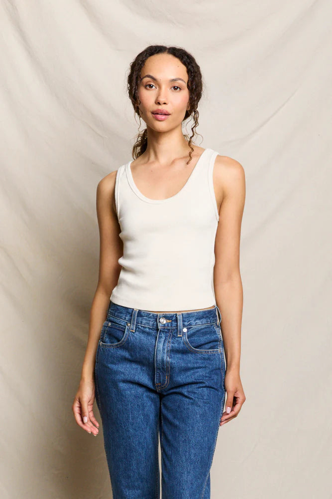 Blondie Tank in Sugar front view on model