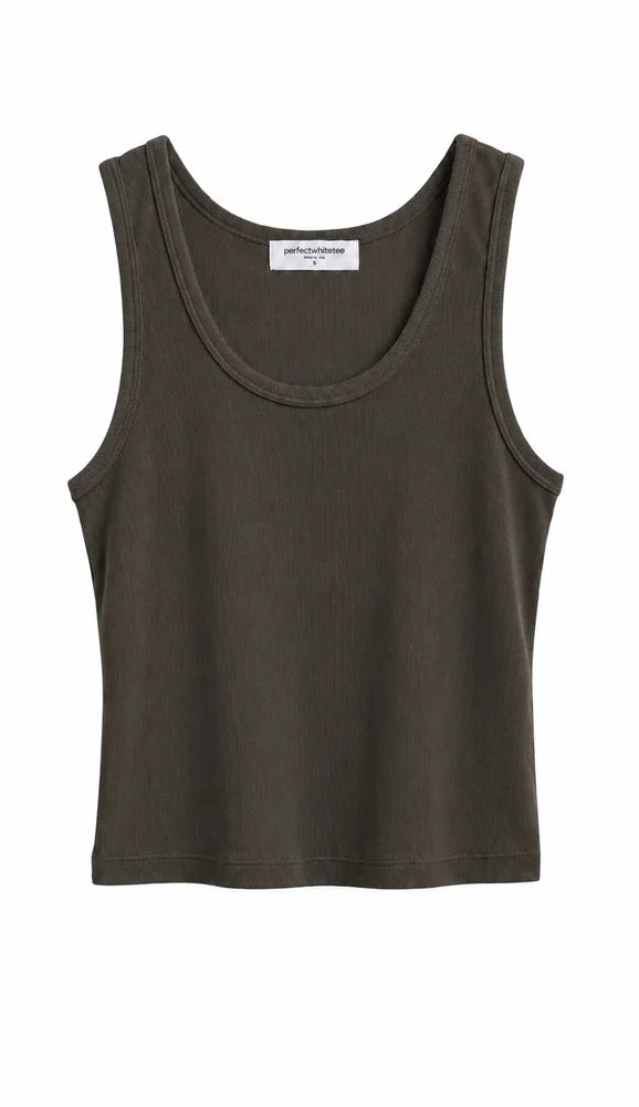 Blondie Tank in Dark Olive front view on white background