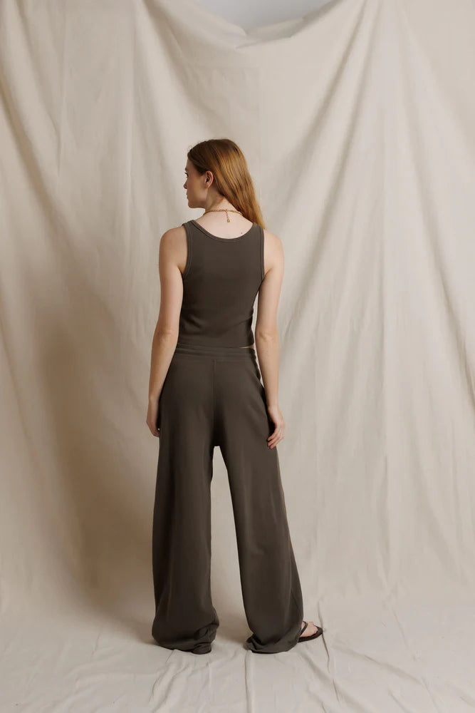 Blondie Tank in Dark Olive full body back view on model