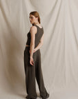 Blondie Tank in Dark Olive full body side view on model