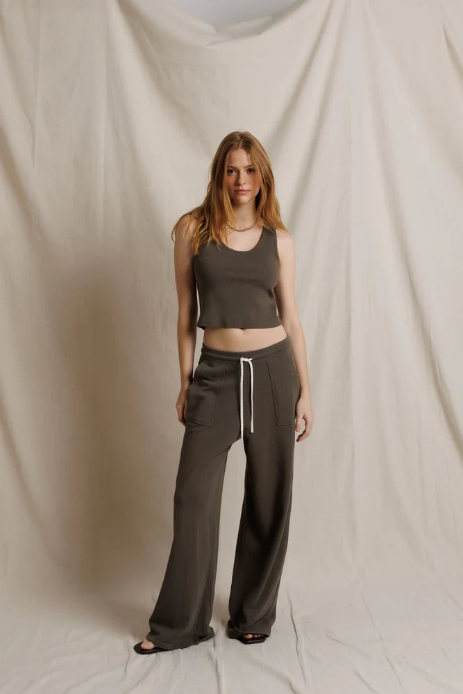 Blondie Tank in Dark Olive full body front view on model
