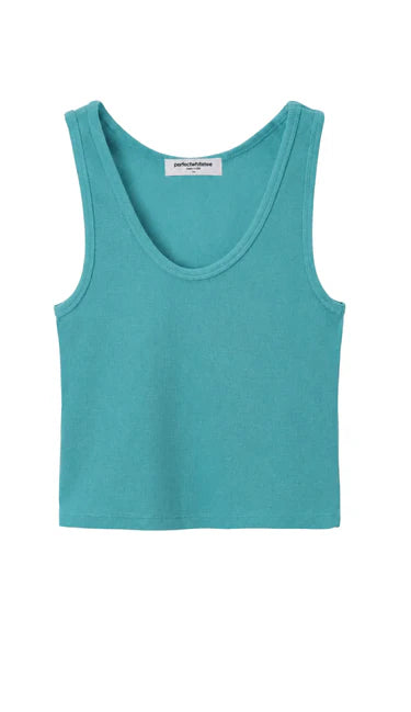 The Blondie Tank in Teal Blue front view on white background