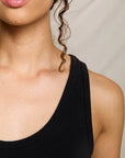 Blondie Tank Black close up shoulder detail