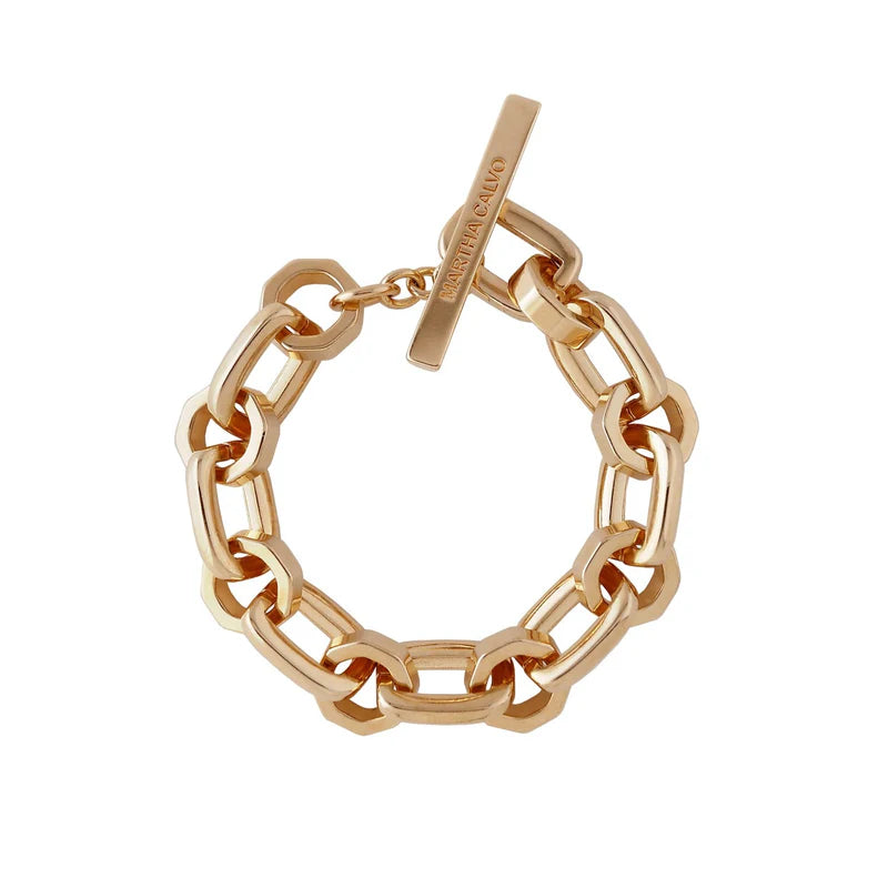 Gold chain bracelet on a white background