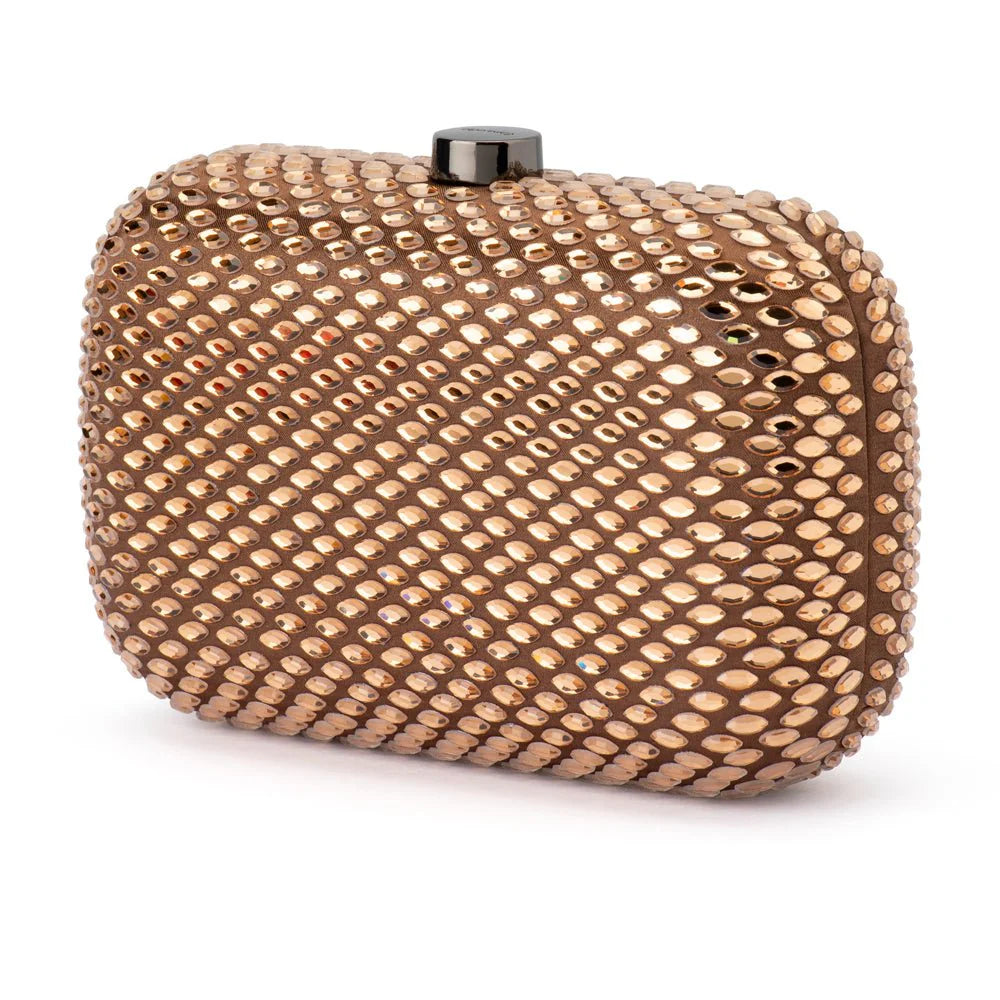 Bronze clutch bag on a white background