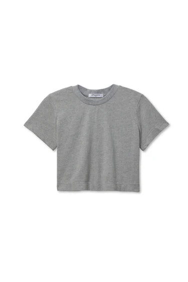 photo of a heather grey t shirt on a white background