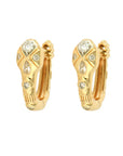 Pair of Copperhead Diamond Snake Huggie Hoops front view on white background