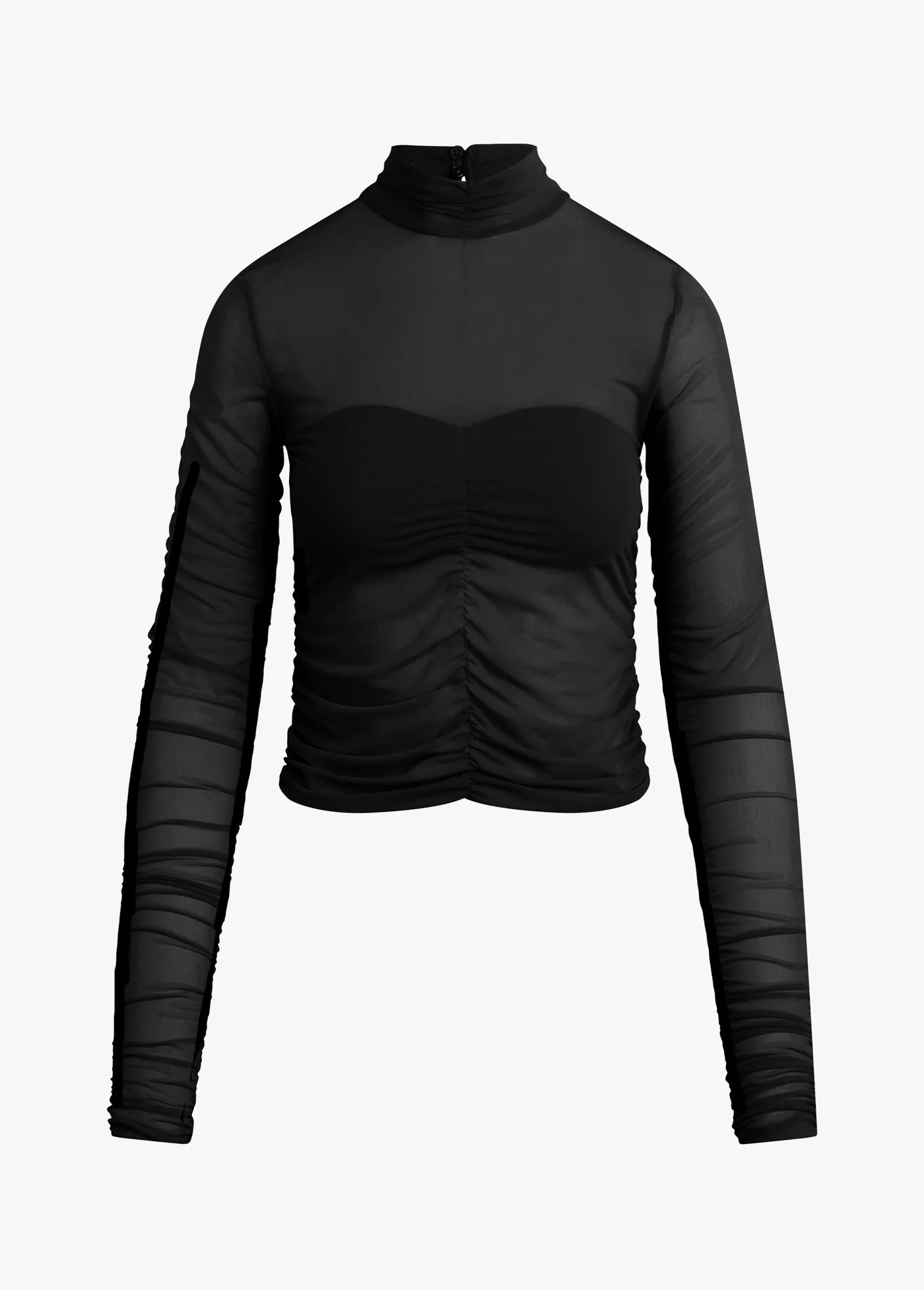 Black ruched top on a white background