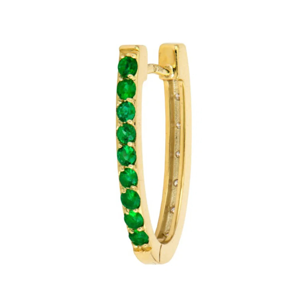Single Double-Sided Oval Emerald and Diamond Hoop on emerald side