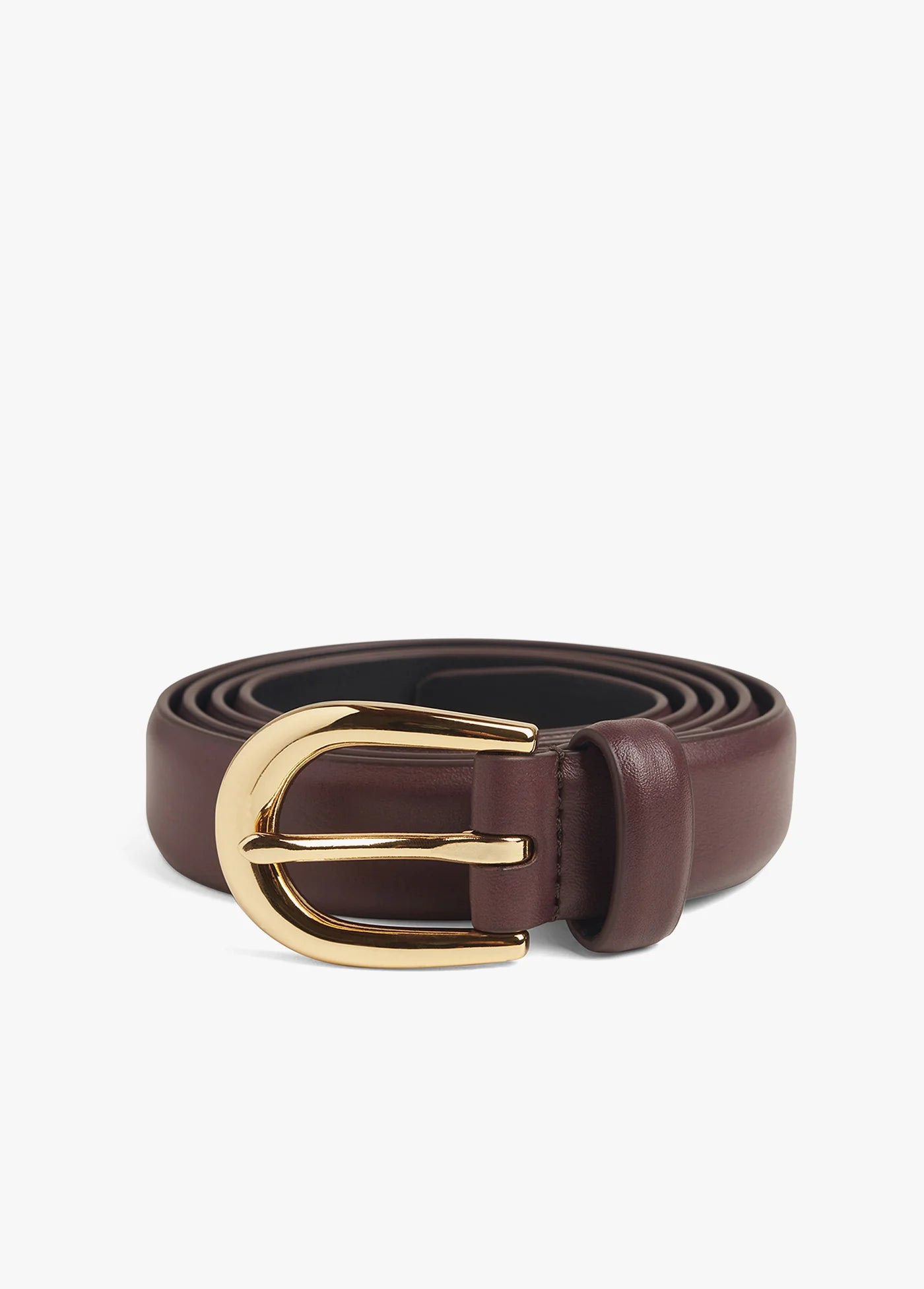 Brown belt with a gold buckle on a white background
