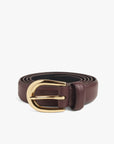 Brown belt with a gold buckle on a white background