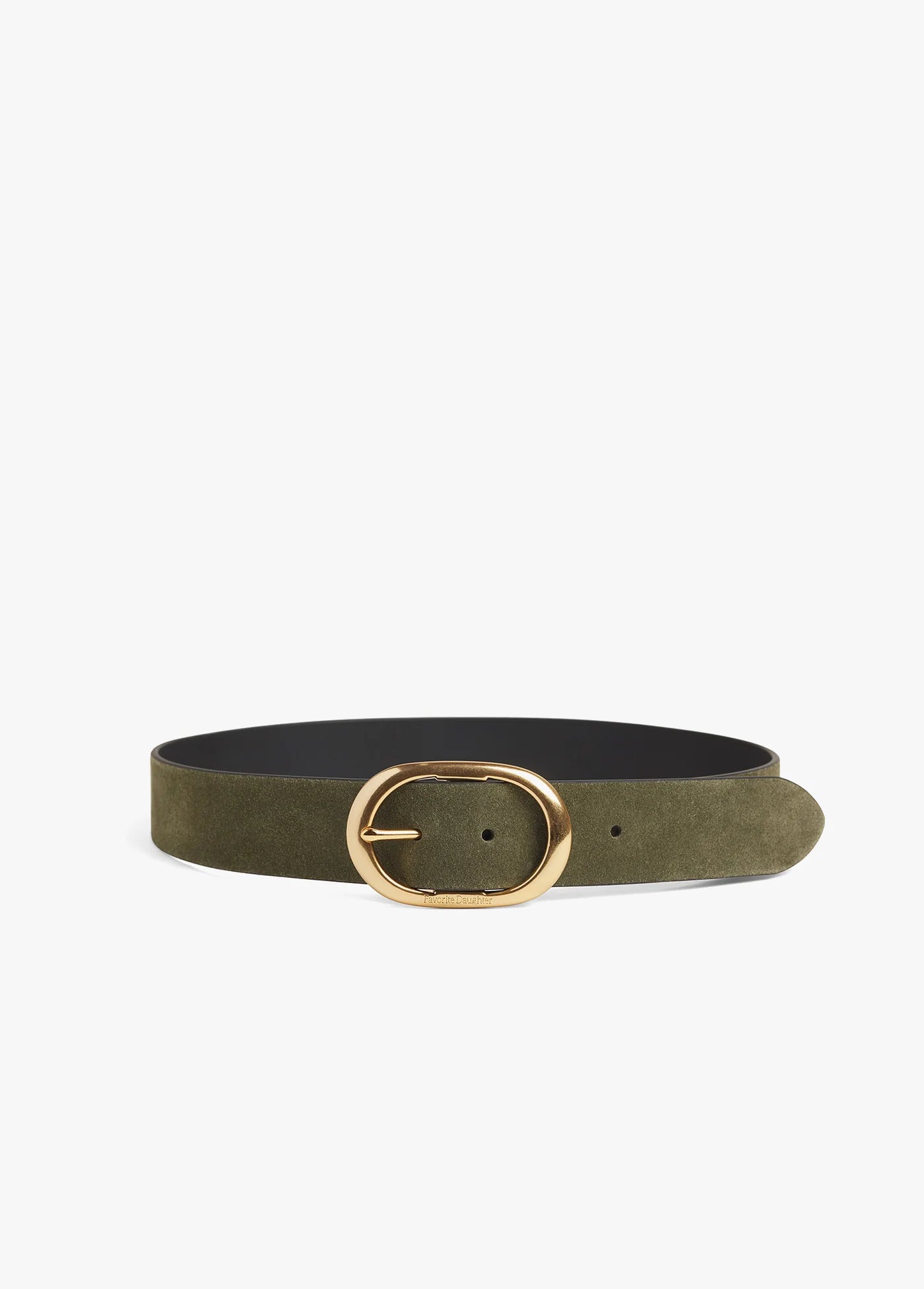 Green belt with a gold buckle on a white background
