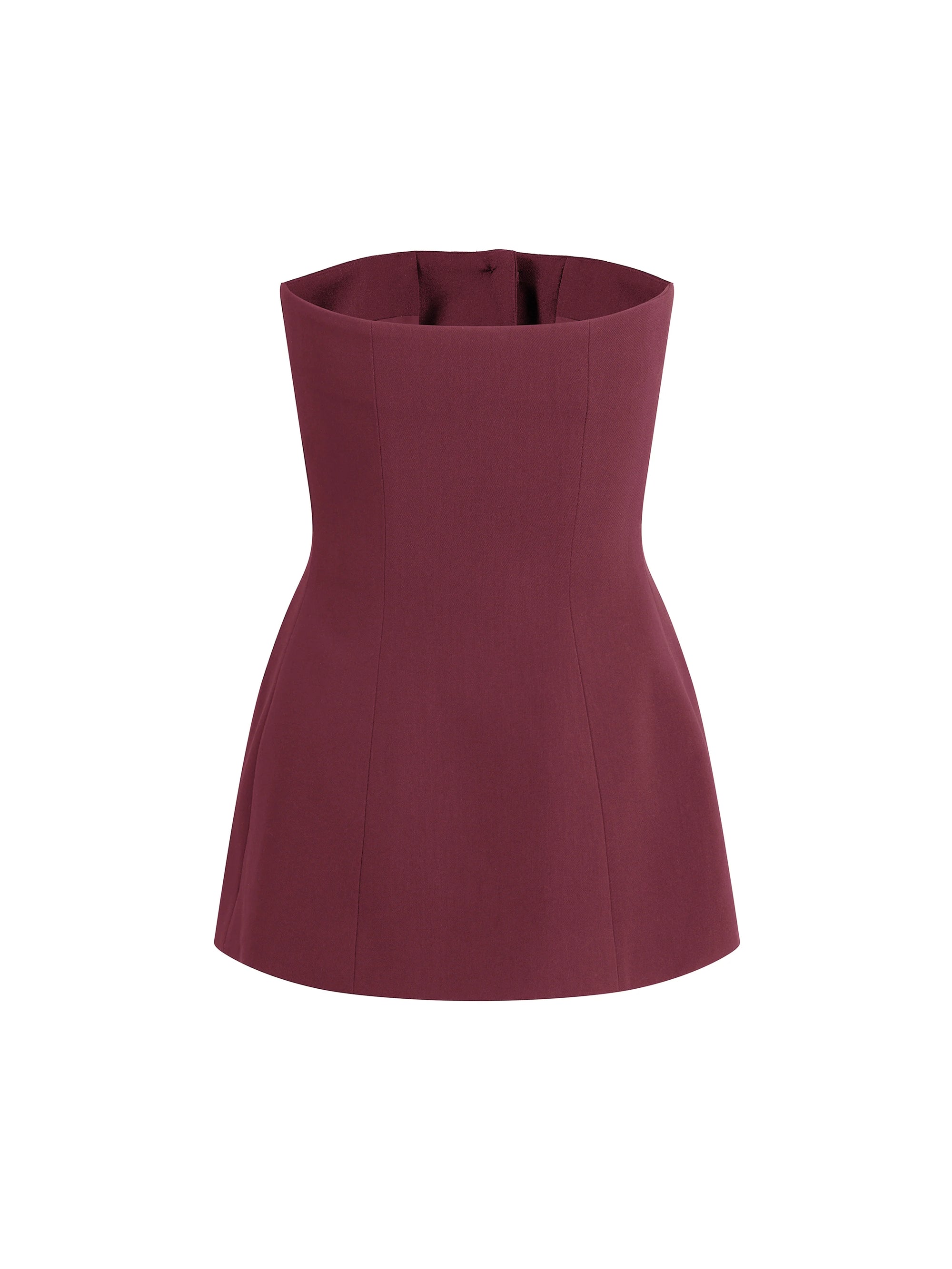 Maroon strapless top on a white background