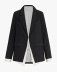Black blazer with white trim on a white background