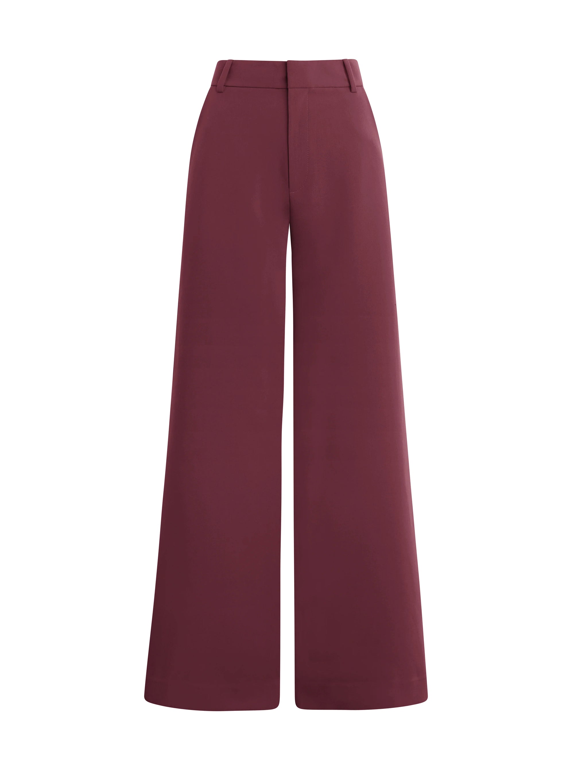 Maroon wide-leg pants on a white background