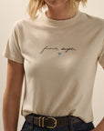 The Cropped Signature Tee Pumice Espresso close up