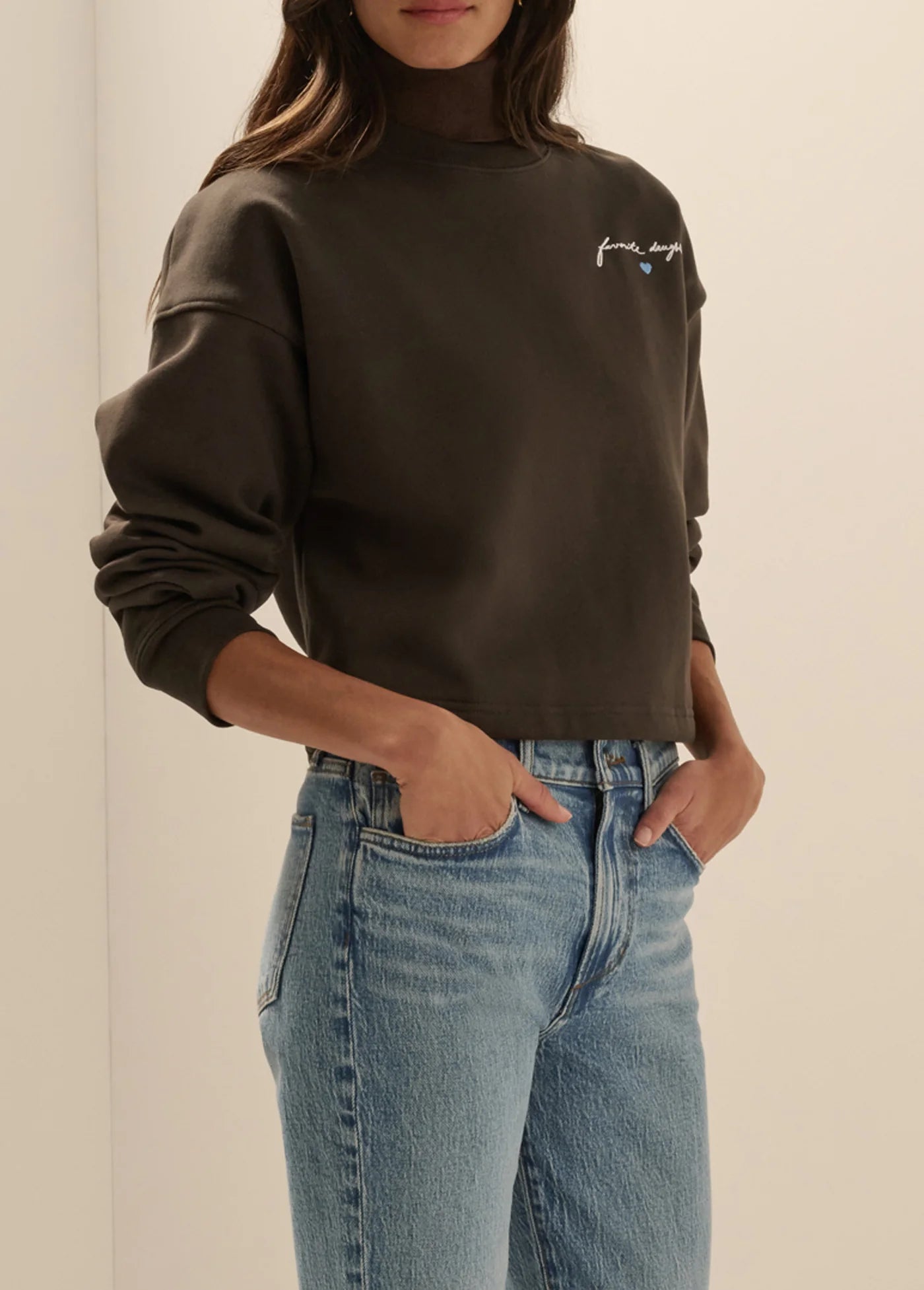 Cropped Signature Sweatshirt Espresso Sea Blue front/side