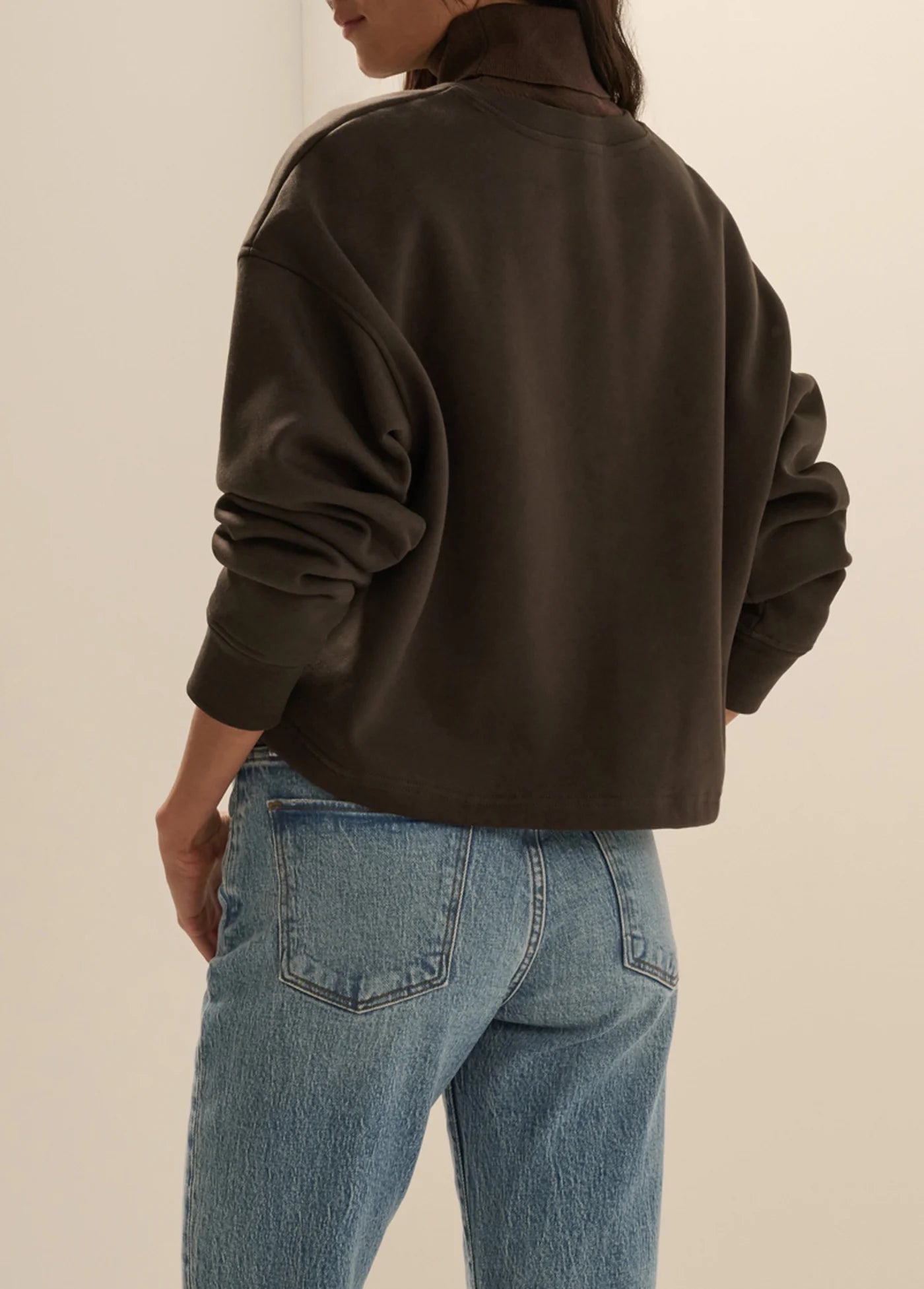 Cropped Signature Sweatshirt Espresso Sea Blue back
