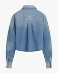 Blue denim jacket on a white background