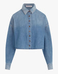 Blue denim jacket on a white background