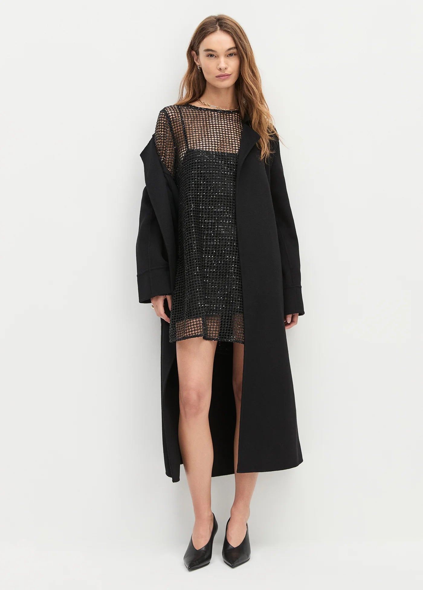 The Sweet Life Mini Dress with black coat